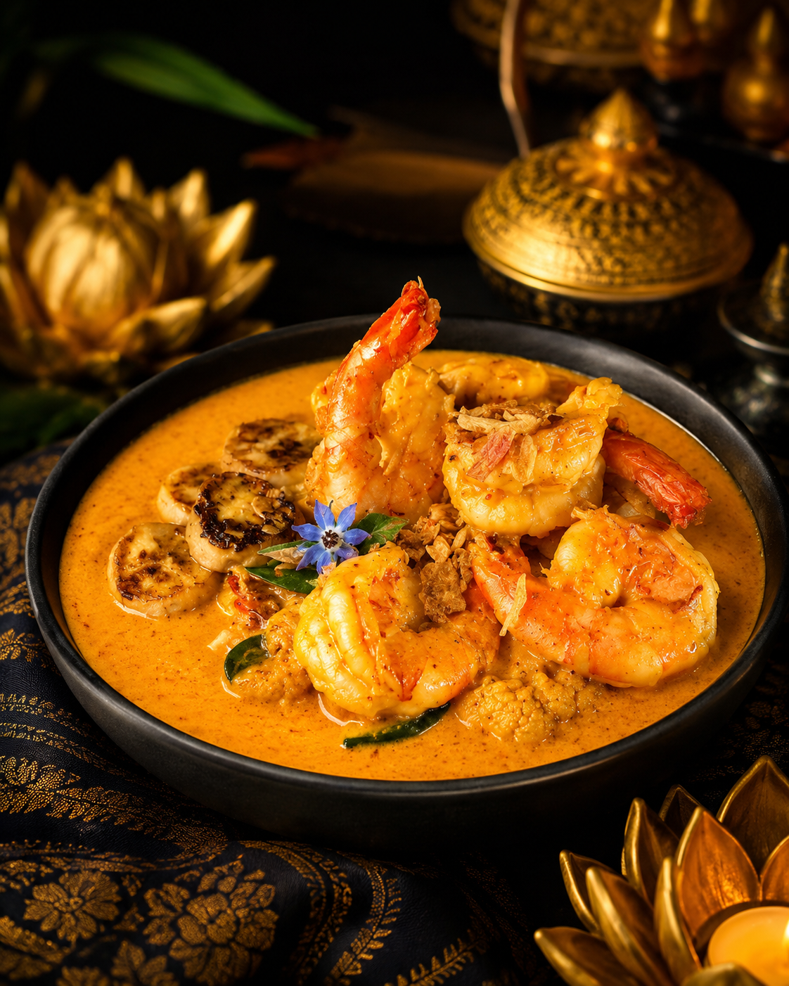 Gelbes Thai Curry mit Crevetten