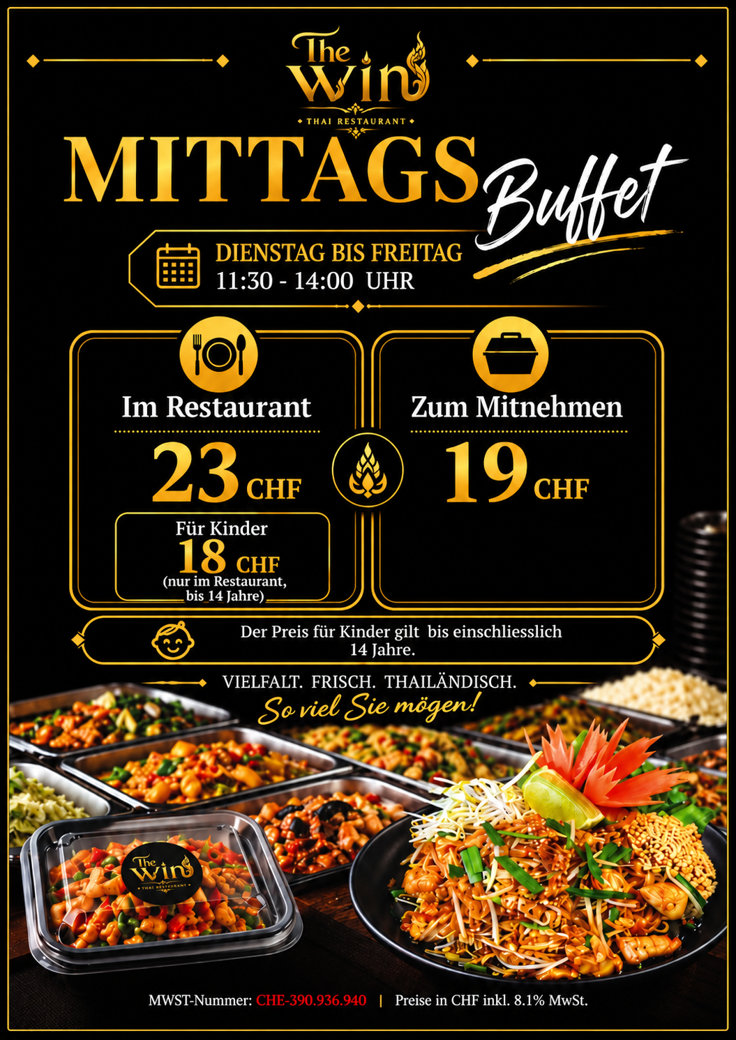 Mittags-Buffet – Dienstag bis Freitag 11:30 – 14:00 Uhr